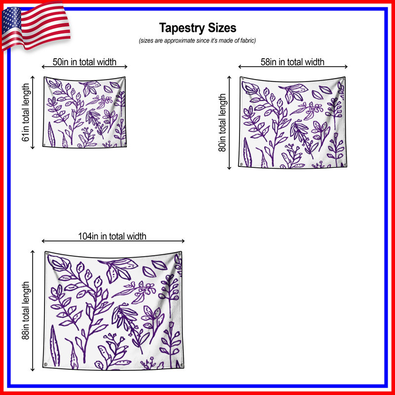 Tapisserie murale «Mauve Botanical Illustration» - décoration murale botanique, 68 po H x 80 po L avec 4 œillets