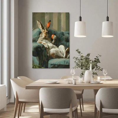 2D Flat, 1Pc Framed St. Patrick's Day & Easter Canvas Wall Art, Rabbit, Orange Easter Egg, Realistic Oil Painting Style Art Print Canvas Poster Painting Home Wall Decor, Ideal Gift, Ready To Hang