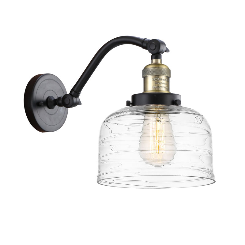 Applique murale 1 lumière 8 po Bell, Ampoule à DEL rétro de 6 watts, Laiton antique noir, Tourbillon déco transparent