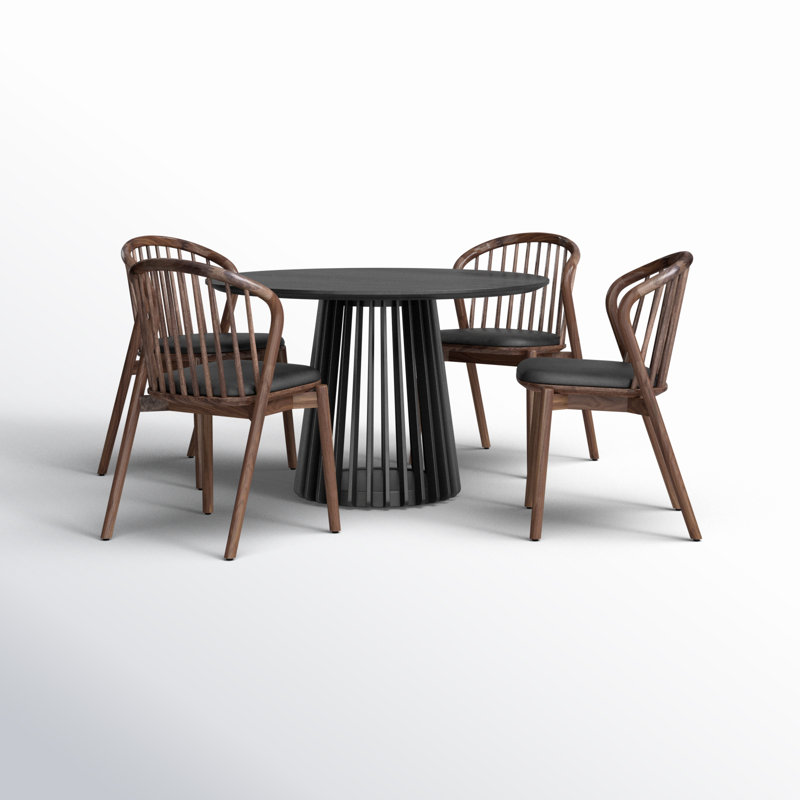 Ensemble repas rond 47 po Buffolino, Noir, Noyer