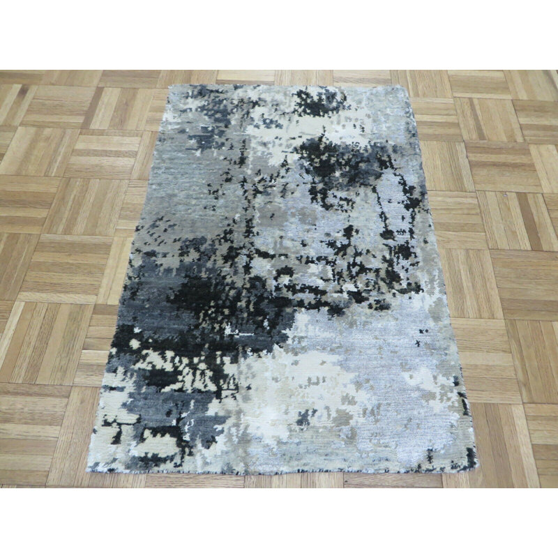 Tapis gris noué à la main de conception unique 2 pi x 3 pi Fetter