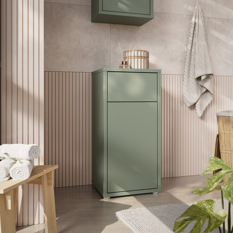 Hadiya Minimalistic bathroom cabinet with 1 door and 1 drawer, push-to-open mechanism, engineered wood, 39.8 cm W x 83.1 cm H x 34.9 cm D