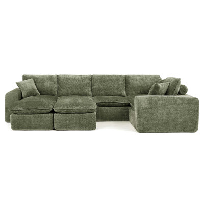 Modern Boucle L-Shaped Sectional Sofa with Moveable Ottomans and Cloud Comfort