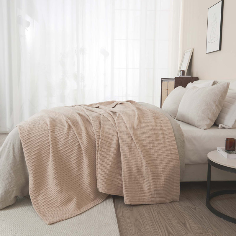 Couverture 100% coton tissé gaufré, Double/grand, Taupe