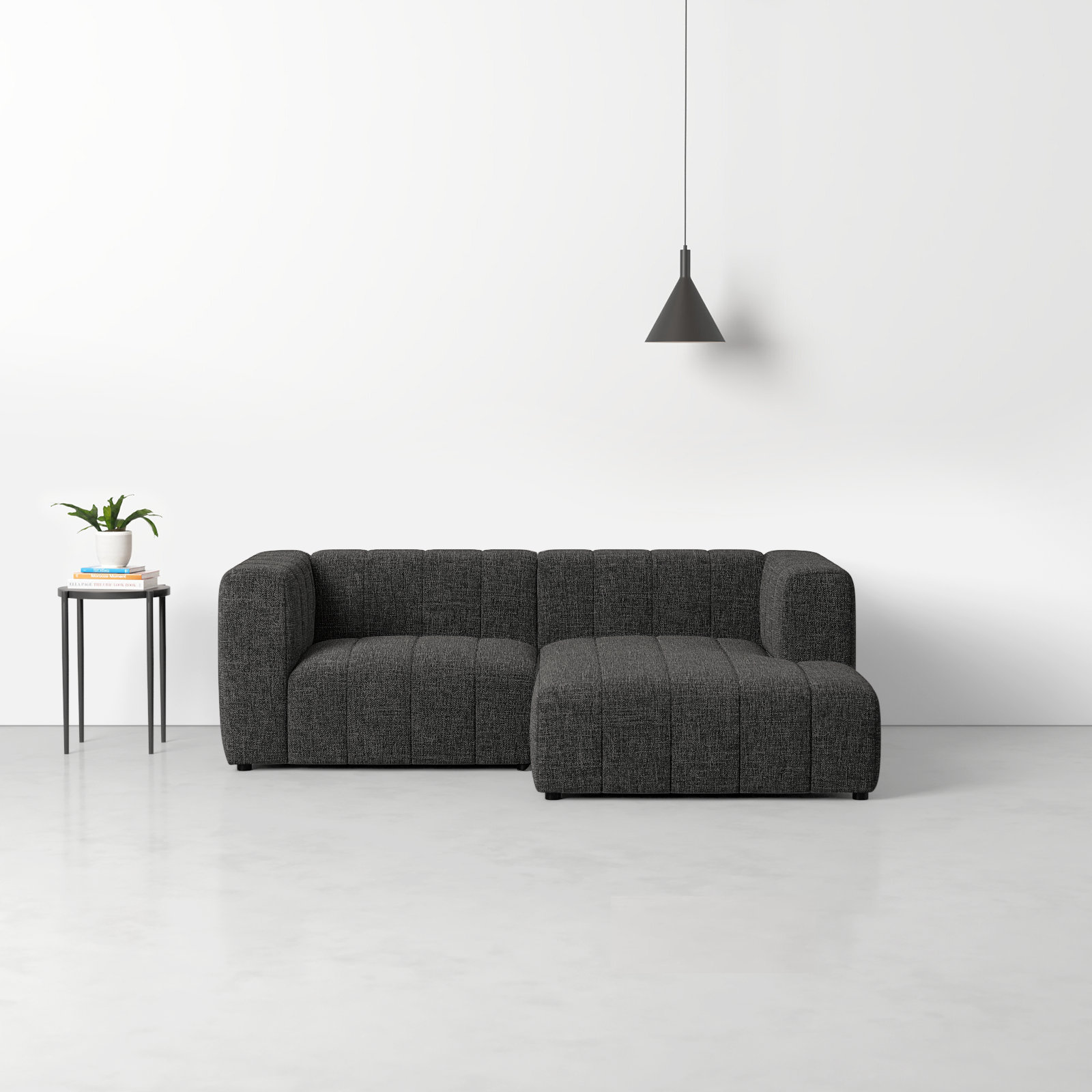 Bowry Sofa and Chaise, Right Hand Facing, Saxon Charcoal Polyester