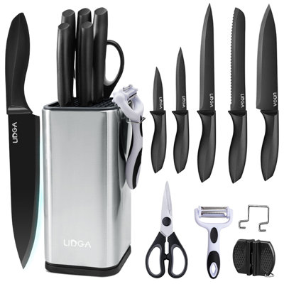 Ensemble de 10 couteaux de cuisine avec bloc en acier inoxydable, allant au lave-vaisselle 