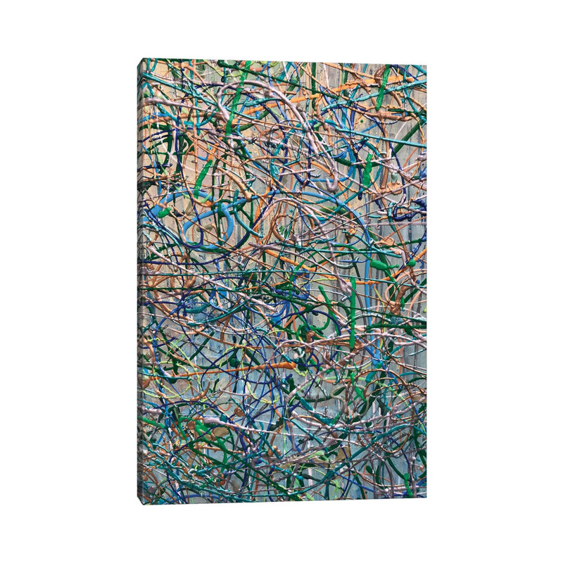 Gold Aqua Jackson Pollock Inspired III by Irena Orlov - Wrapped Canvas Print, 20.32 cm H x 30.48 cm W