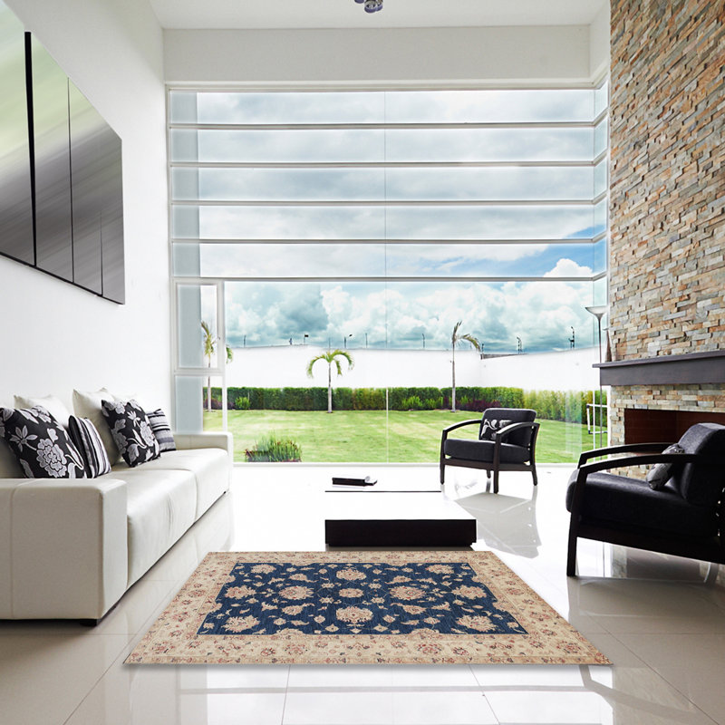 Tapis traditionnel beige/bleu area Coolnagoppoge, Carré 3 pi