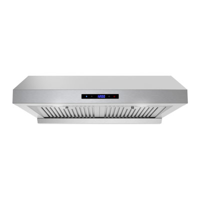 30 po T-1585-1-DC Hotte à conduit sous le comptoir Andrano de 406 pi³ / min en acier inoxydable brossé avec filtres à chicane, commande à pavé tactile, lumières DEL