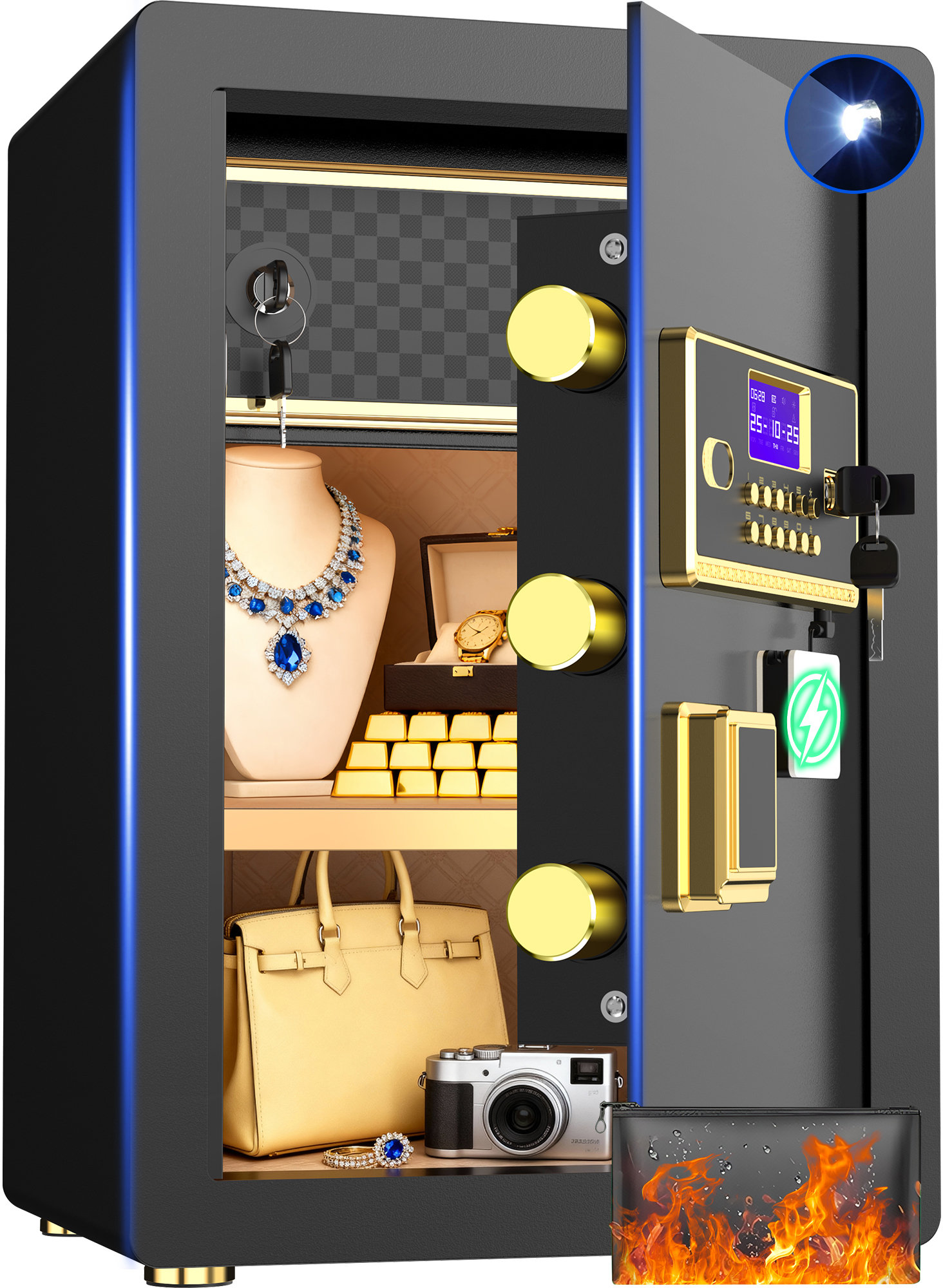 Besafety 5.05 Cuft Large Safe Box, Security Home Safe With Interior Safe Lock Box, Fireproof Waterproof Document Bag, Electronic Keypad Digital Lock, For House Office