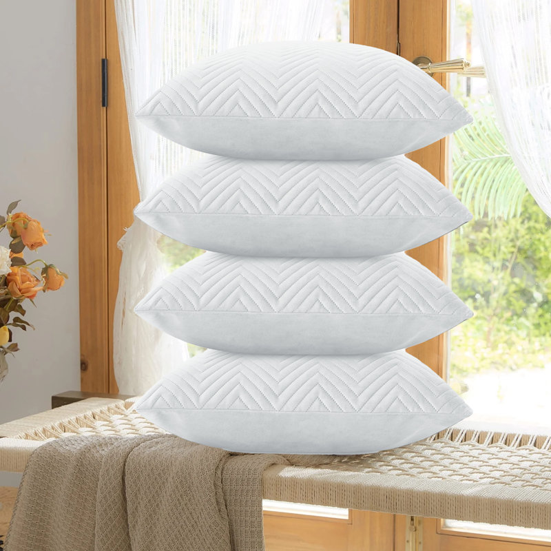 Embossed Velvet Cushion Cover (4 Piece Set), White