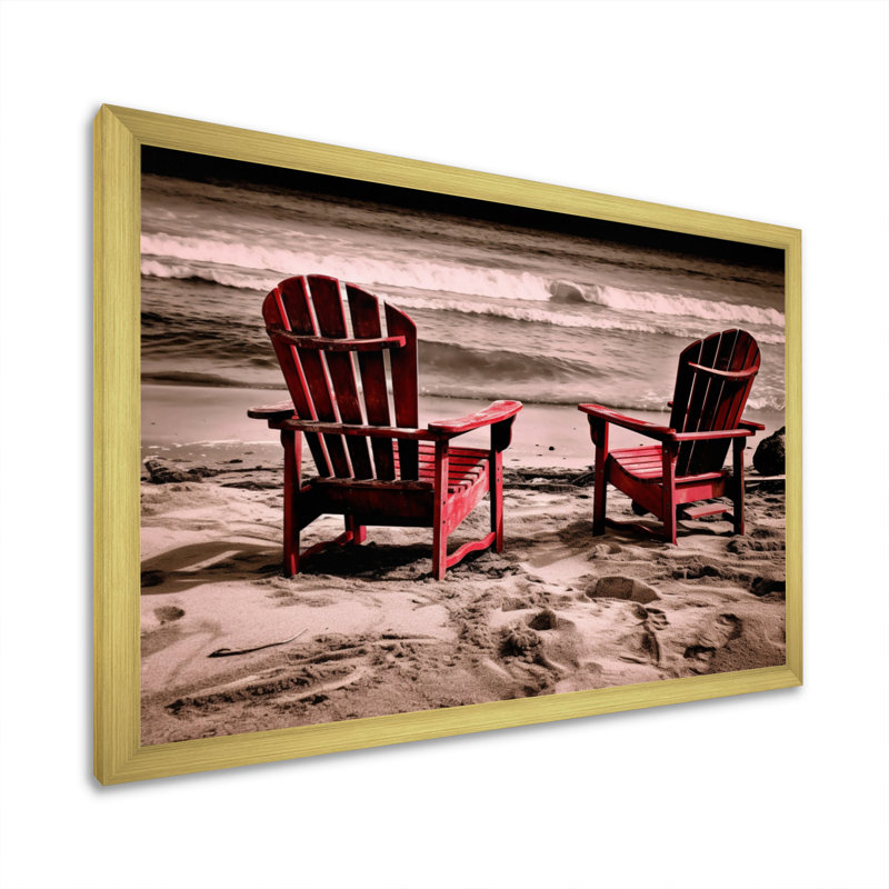Ocean View Chairs I - reproductions d'art mural bord de mer, H 30 po x l 40 po x P 1,5 po, Encadrement doré