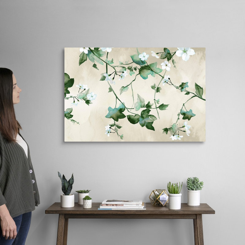 "Delicate Green Branches", art mural sur toile, Toile tendue, H 24 po x l 36 po