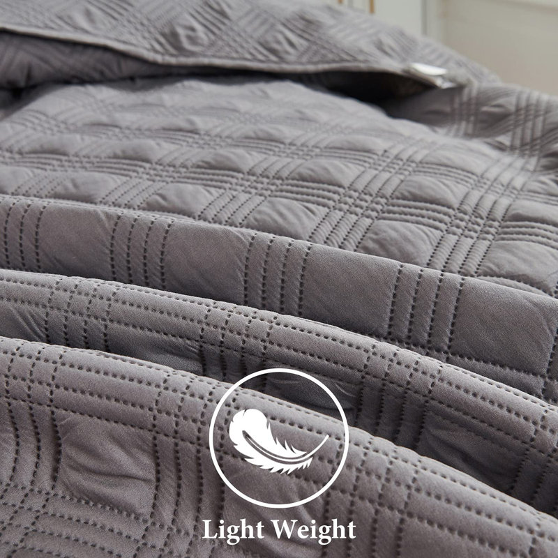  Ensemble de courtepointe en polyester percale, Gris, Courtepointe pour lit simple et deux taies décora