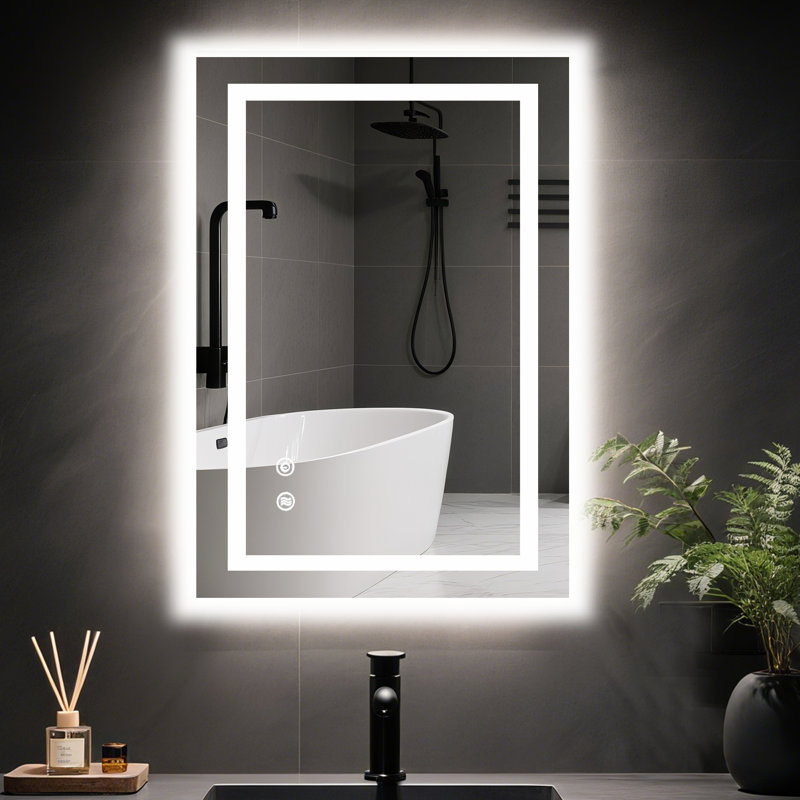 Eleen 40"X 28"  Rectangular Frameless Modern High Lumen Lighted LED Mirror Anti-Fog Wall Mounted Bathroom Vanity Mirror With Lights Large Dimmable Makeup Mirror Home Decor Mirror(Horizontal/Vertical)