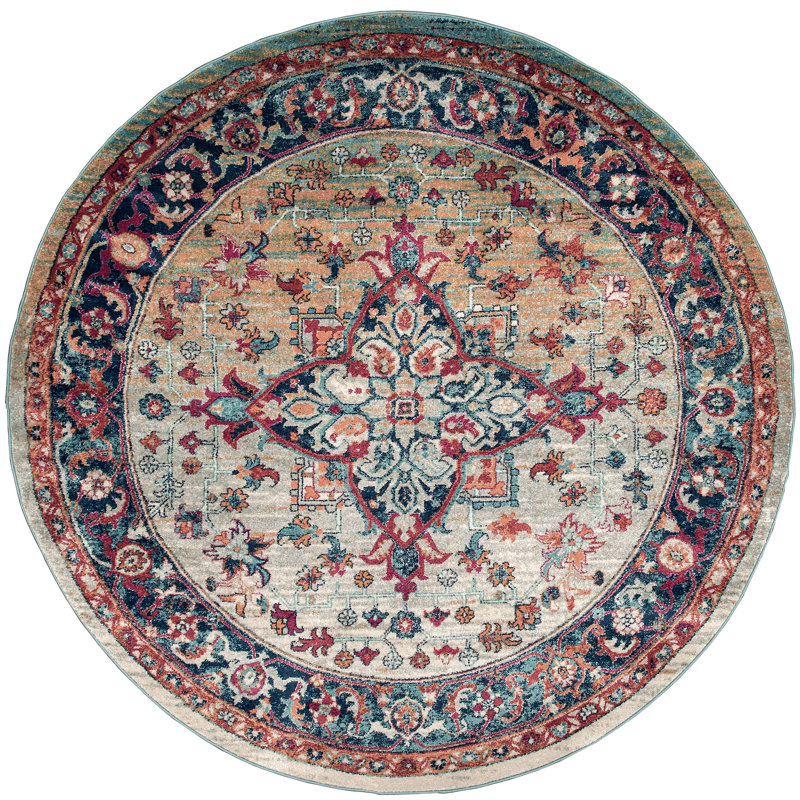 Tapis oriental bleu / brun Cédric, Rond 7 pi 10 po