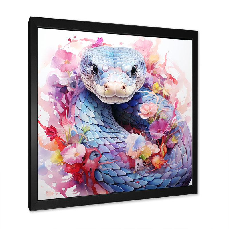 Snakes Floral Grace II - Snake Animal, art mural, Cadre simple noir, H 36 po x l 36 po x P 1,5 po