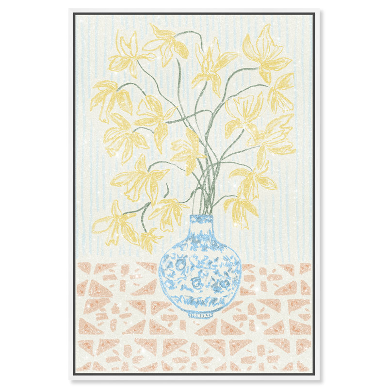 Yellow Iris Summer Print by Oliver Gal, 31"H x 21"W, White Floater Frame