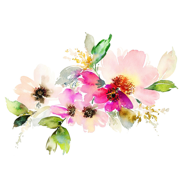 Murale aquarelle de fleurs amovibles Bynum, L 3,92 po x l 75 po