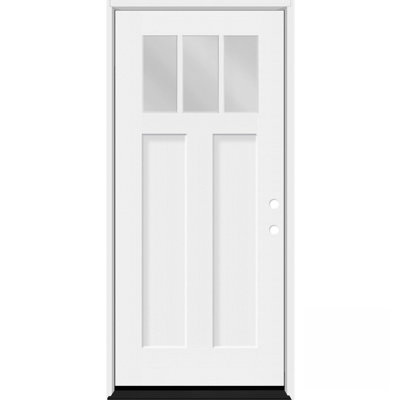 L300 Series Prehung Fiberglass 36 in. x 80 in. Left Hand Inswing Primed Simulated Divided 3-Lite Top Lite