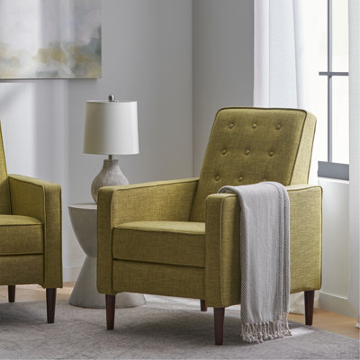 Fabric Recliner Chair Mid-Century Modern Recliner Pushback Single Recliner Sofa With Thicker Seat Cushion Tufted Upholstered Sofa With Wooden Leg For Living Room Bedroom