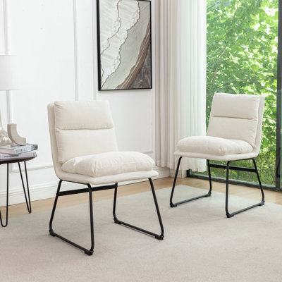 Of 2 Contemporary Dining Chairs, Vanilla White - Faux Leather Cover And Metal Sled Base For All Occasions Upholstery Long Use