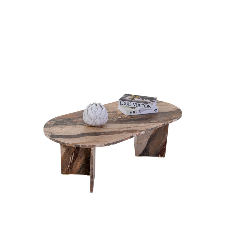 Table basse ovale en pilule, marbre brun, Brown