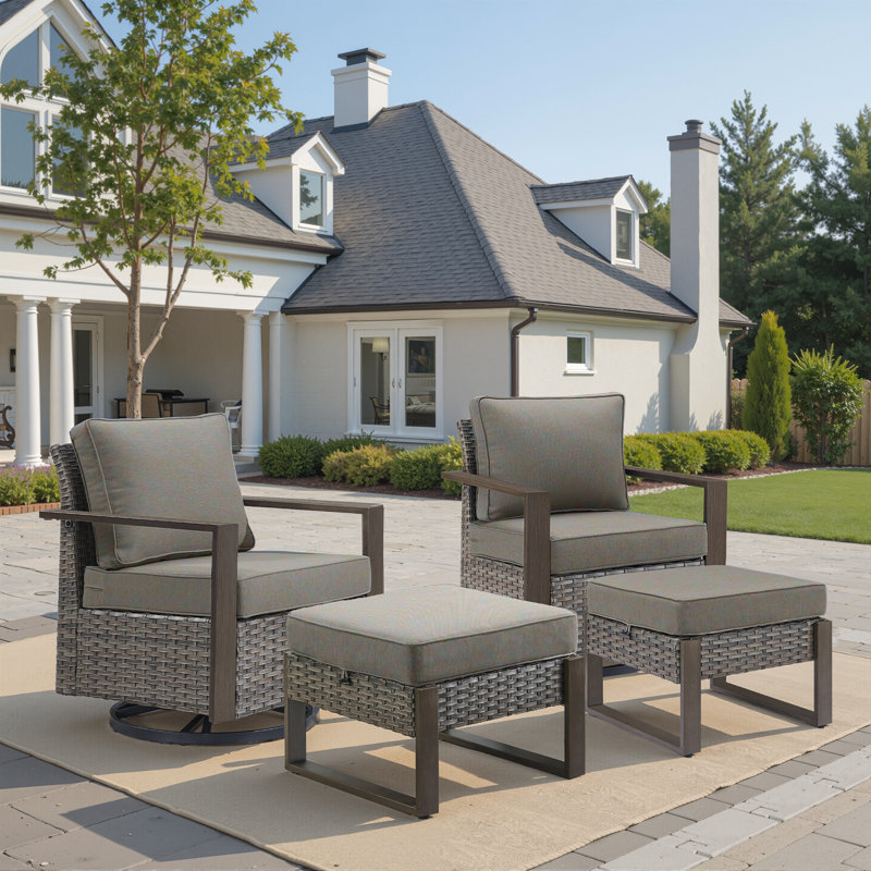 Ensemble de meubles de patio 4 pièces, chaises modulaires pivotantes en osier et rotin, Gris, Gris