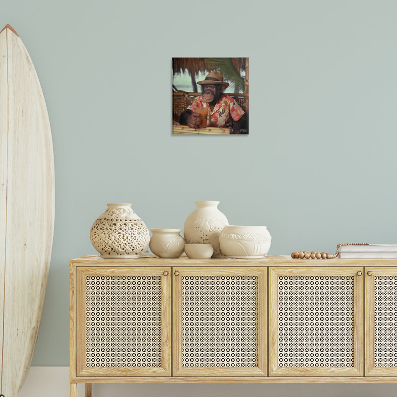 Tropical Vacation Monkey Canvas Wall Art by Roozbeh Bahramali, 17" H x 17" W
