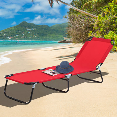Folding Chaise Lounge Pool Chairs, Outdoor Sun Tanning Chairs With 5-Level Reclining Back, Steel Frame For Beach, Yard, Patio