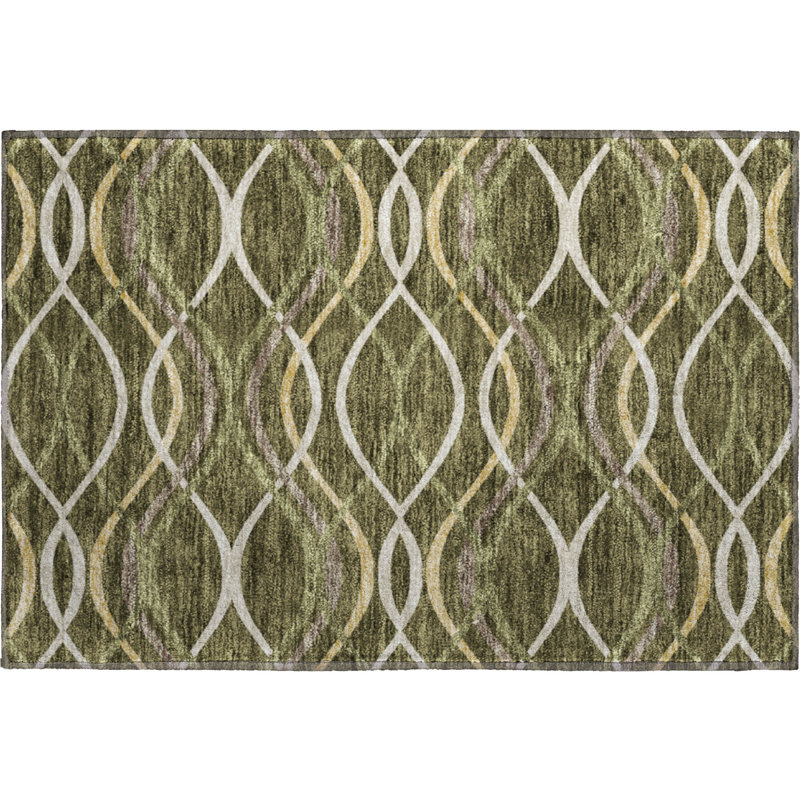 Premium Machine Washable Prisco Olive Rug, Rectangle 1'8" x 2'6"