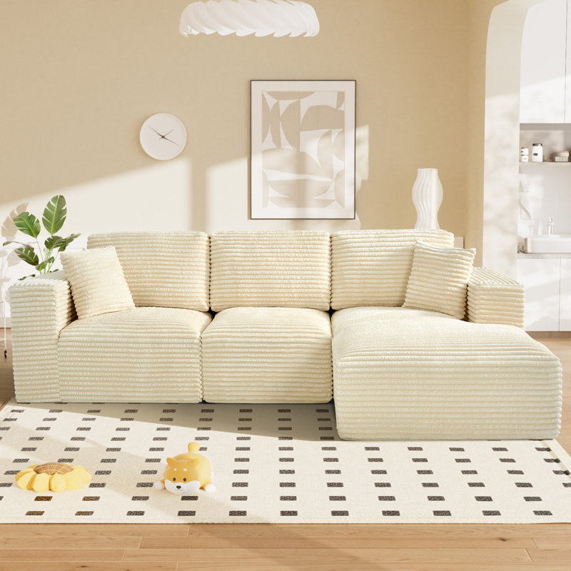 Canapé modulaire rembourré avec compression, Face à la droite, Velours côtelé beige