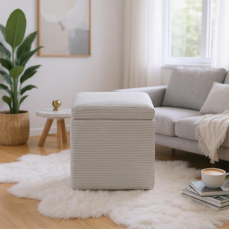 Storage Ottoman in Cotton Linen & Corduroy Options, 16.5"x16.5"x17.3", 18.7lbs - Footrest & Seat, Light Gray Corduroy