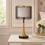 18.5 '' H Mid-Century Bedside Nightstand Table Lamp, Double-Layer Fabric Shade Desk Light with Black and Gold Trumpet-Base