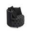 Fauteuil pivotant moderne en velours noir, avec accoudoirs à boutons et roulettes pour un confort optimal. Siège noir luxueux pour le salon.