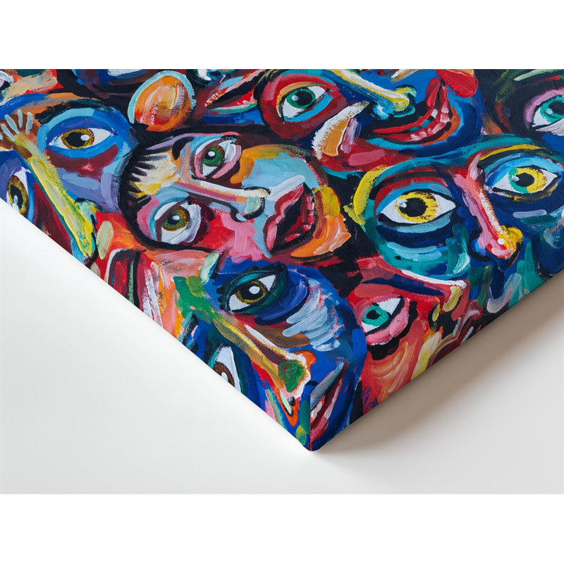 Toile «Un collage vibrant et chaotique de visages expressifs», art mural rendu dans des couleurs vives et des formes abstraites