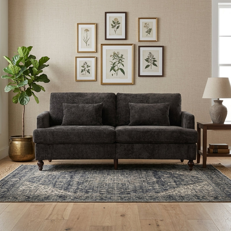 Canapé en chenille de style Mid-Century, Noir