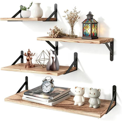 Floating Wall Shelves Set of 4, Farmhouse Wall Mounted Shelves for Bedroom, Bathroom, Living Room and Kitchen Storage, Different Sizes