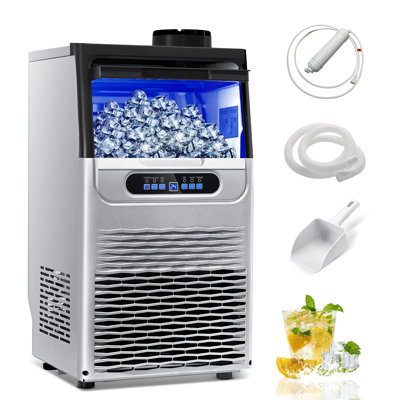 Commercial Ice Maker 100 lbs/24H, Stainless Steel Ice Machine with Crystal-Clear Cube Ice, LED Display, Under-Counter Or Freestanding Installation