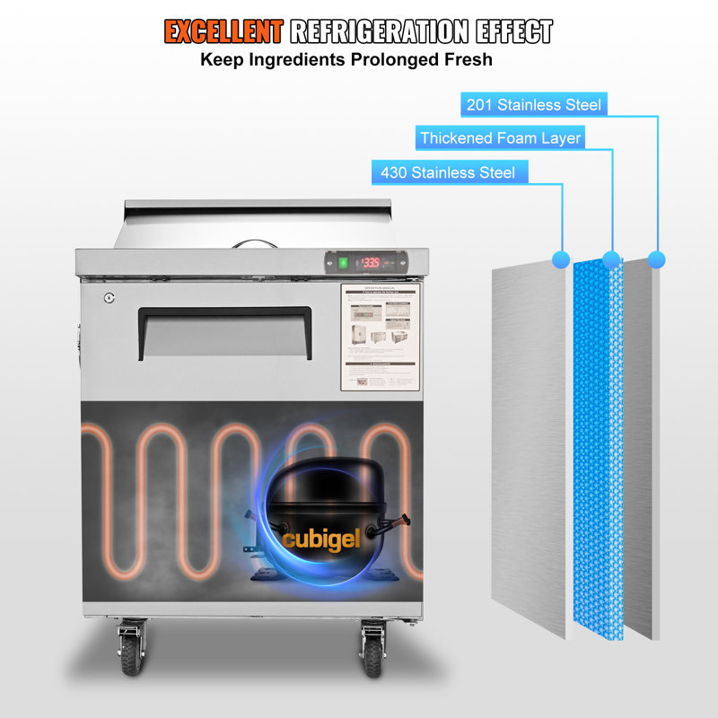 Stainless Steel Commercial Food Prep Table with Refrigerator