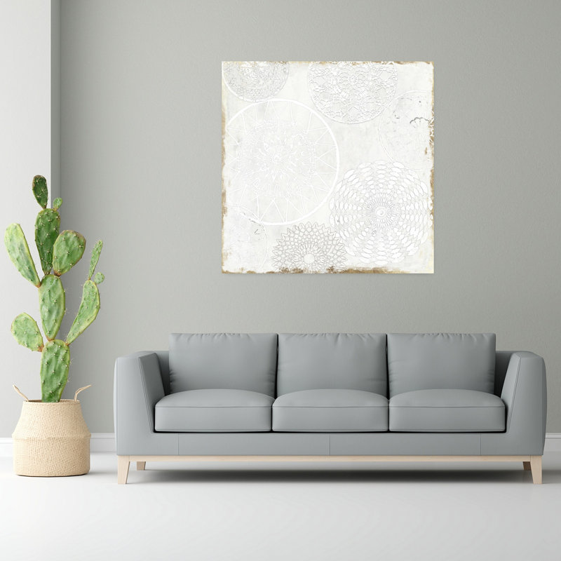 White Lace I Abstract Delicate Geometric Art, 48" H x 48" W