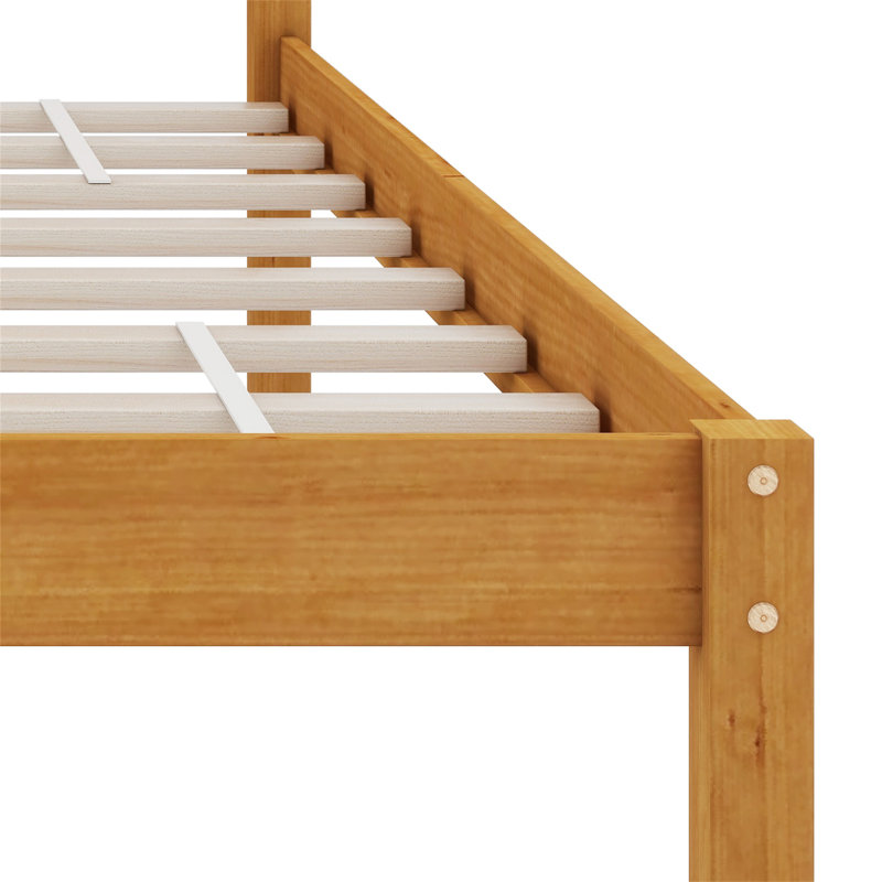 Base de lit plateforme avec tête de lit et lattes en bois, Lit simple, Chêne