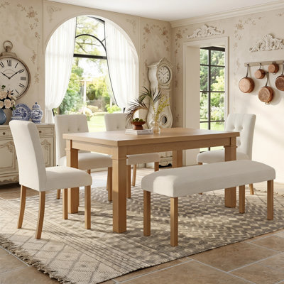 Modern 6-Piece Dining Set with Upholstered Chairs and Bench, Space-Saving Rectangular Table for Dining and Living Room, Easy Assembly