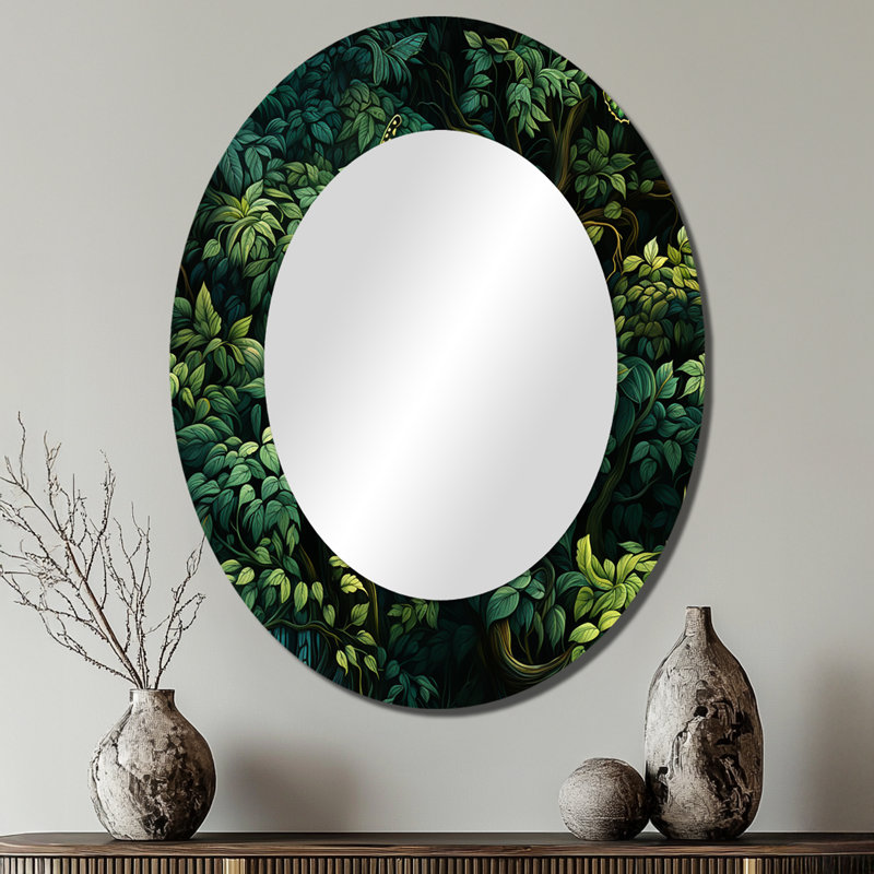 Emerald Canopy Forest - miroir mural botanique, miroir décoratif vert, impression d'art en métal, H 40 po x l 30 po, Ovale