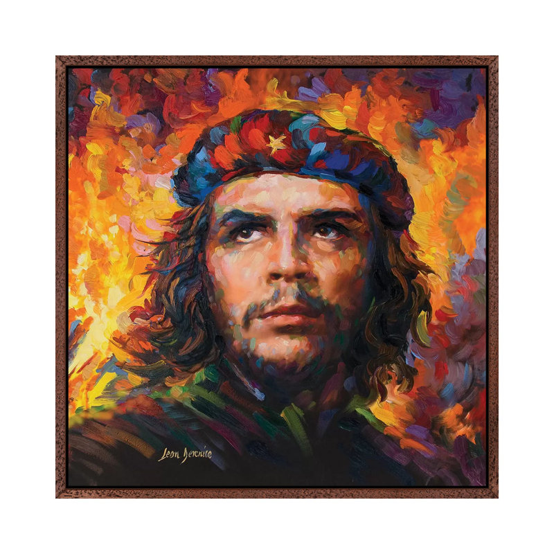 Che Guevara 1 Piece Painting on Canvas, 66.04cm H x 66.04cm W x 3.81cm D, Classic Brown Wood Framed