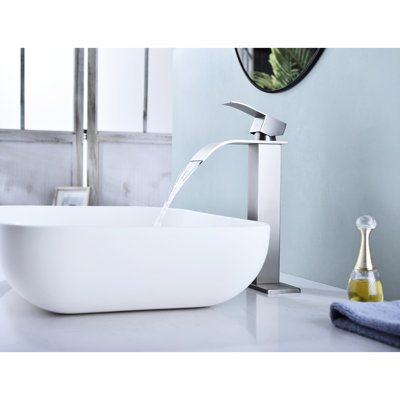 Bathroom Faucet With Waterfall Discharge - Stainless Steel, Single Handle, Pop-Up Drain, Tarnish-, Brushed Nickel Spout Bath Handle Control, Rustproof,