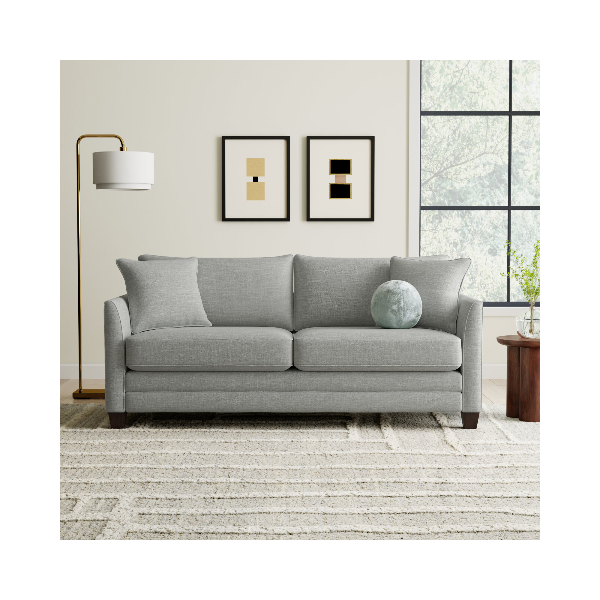 Kodie 76.5'' Upholstered Sleeper Sofa, Conversation Capri Basketweave, Dark Walnut
