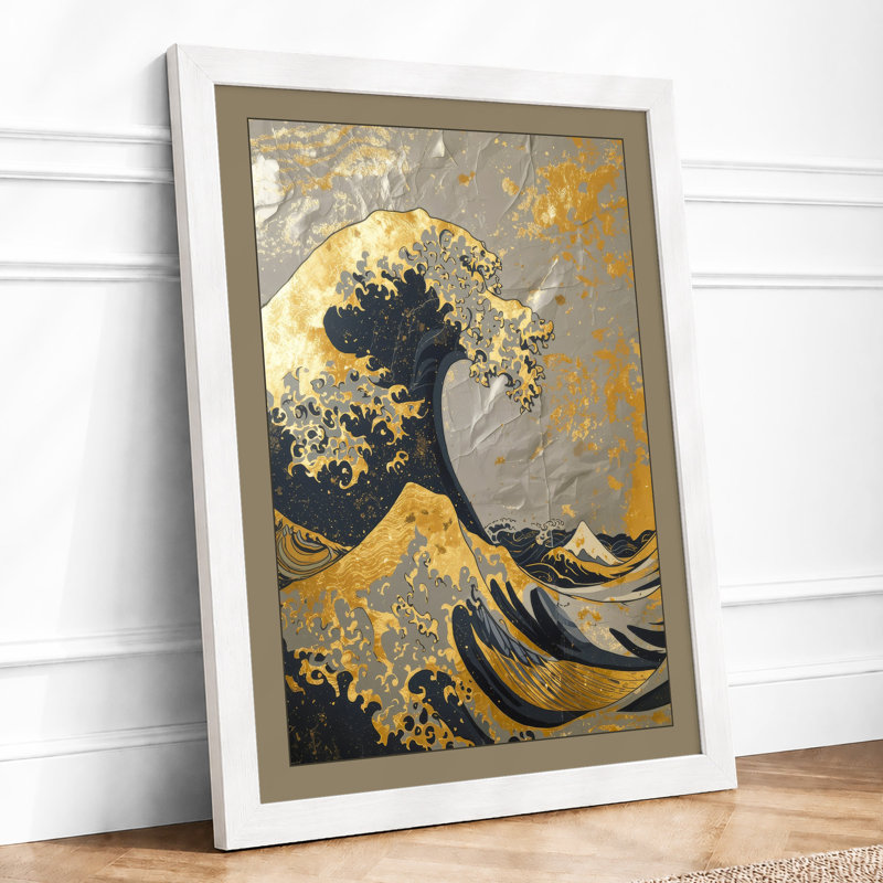 Golden Wave Ascending Japandi - Print, A1 - 84.1 x 59.4 cm, White