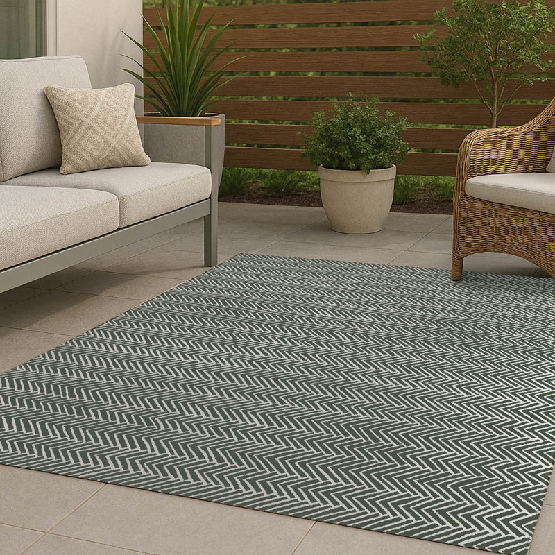 Chevron Block Non-Slip Outdoor Rug, Rectangle 4' x 6'