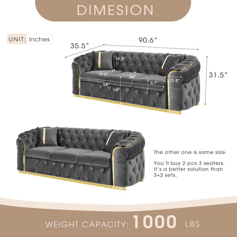 Luxueux canapés en velours gris avec des accents dorés pour la vie moderne